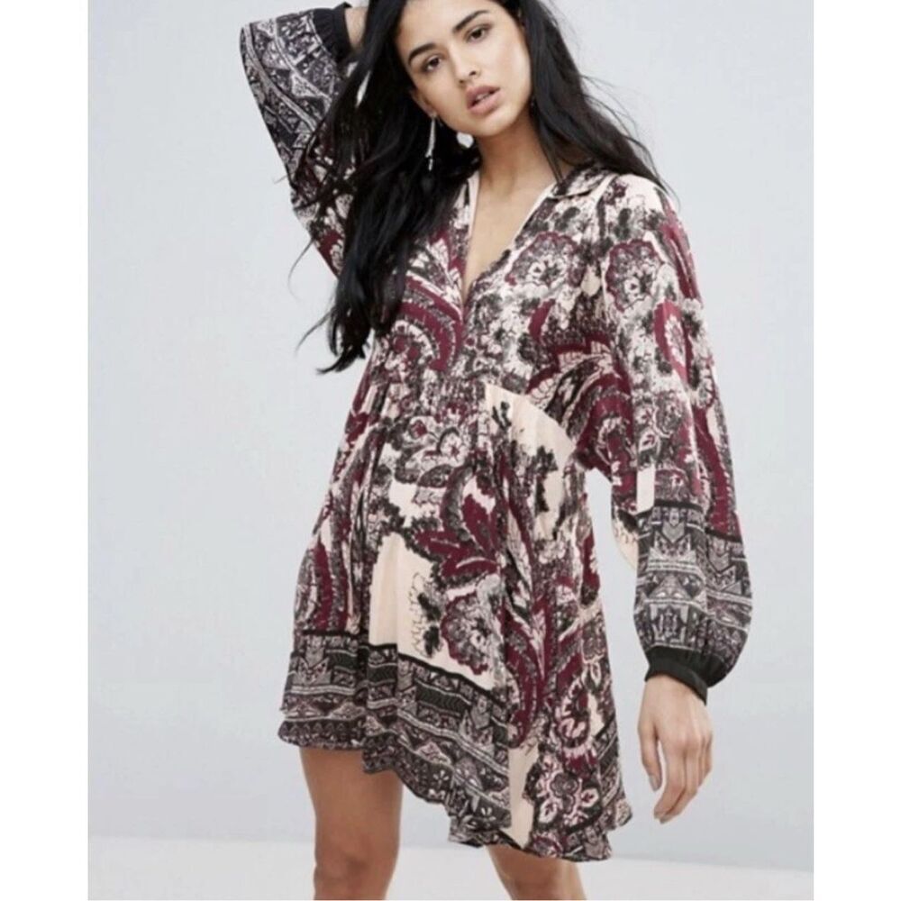 Free People Say You Love Me Long Sleeve Minidress In Ivory Combo S